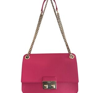Furla Bella Pink Structured Shoulder Bag with Gold Hardware, back pocket. NWOT